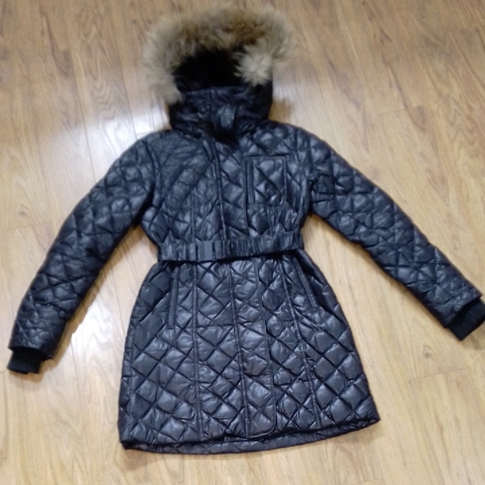 Atelier Noir By Rudsak Women's Black Coat with Fur Trim
